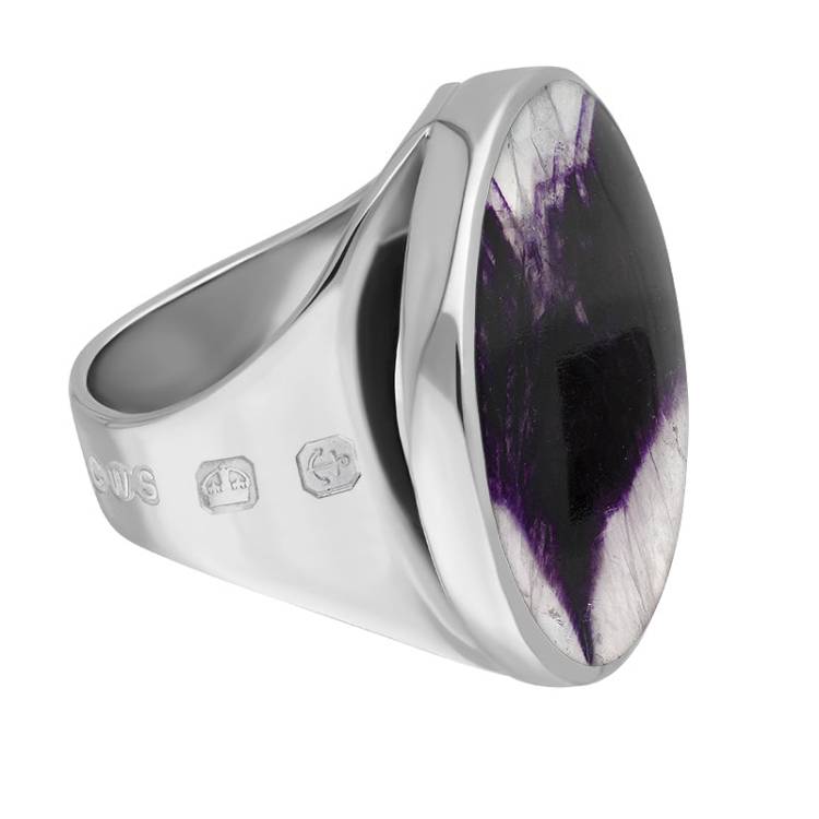 18ct White Gold Blue John King's Coronation Hallmark Medium Round Ring - V